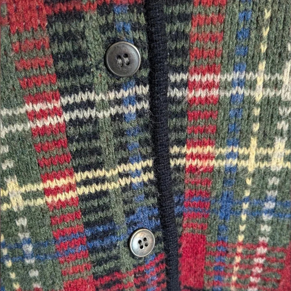 90s Eddie Bauer Lambswool Plaid Holiday Sweater Coat sz L - Picture 5 of 5